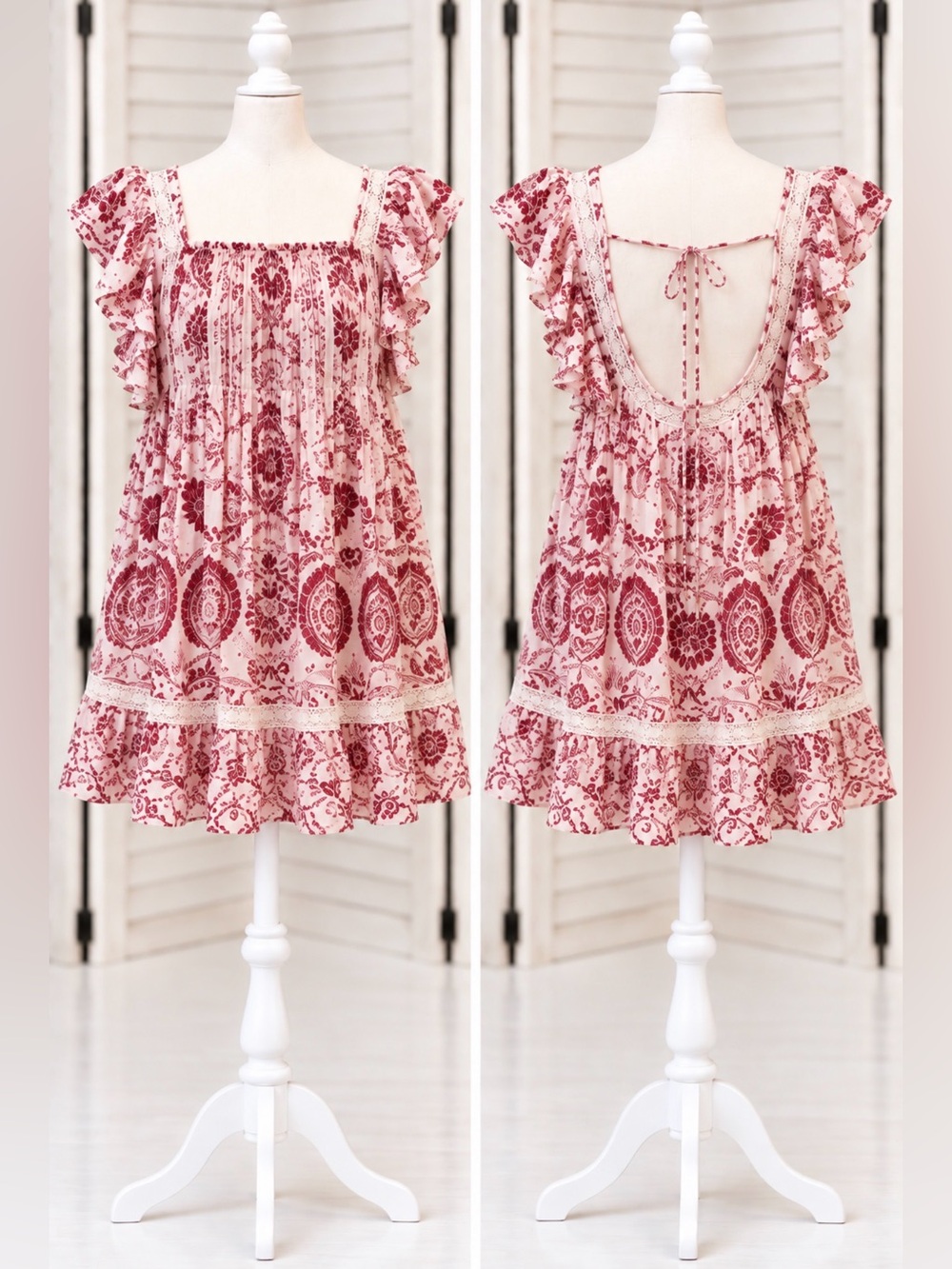 Anthropologie MAEVE Raspberry White Floral Mini Dress Sz XS ADORABLE VERY PRETTY